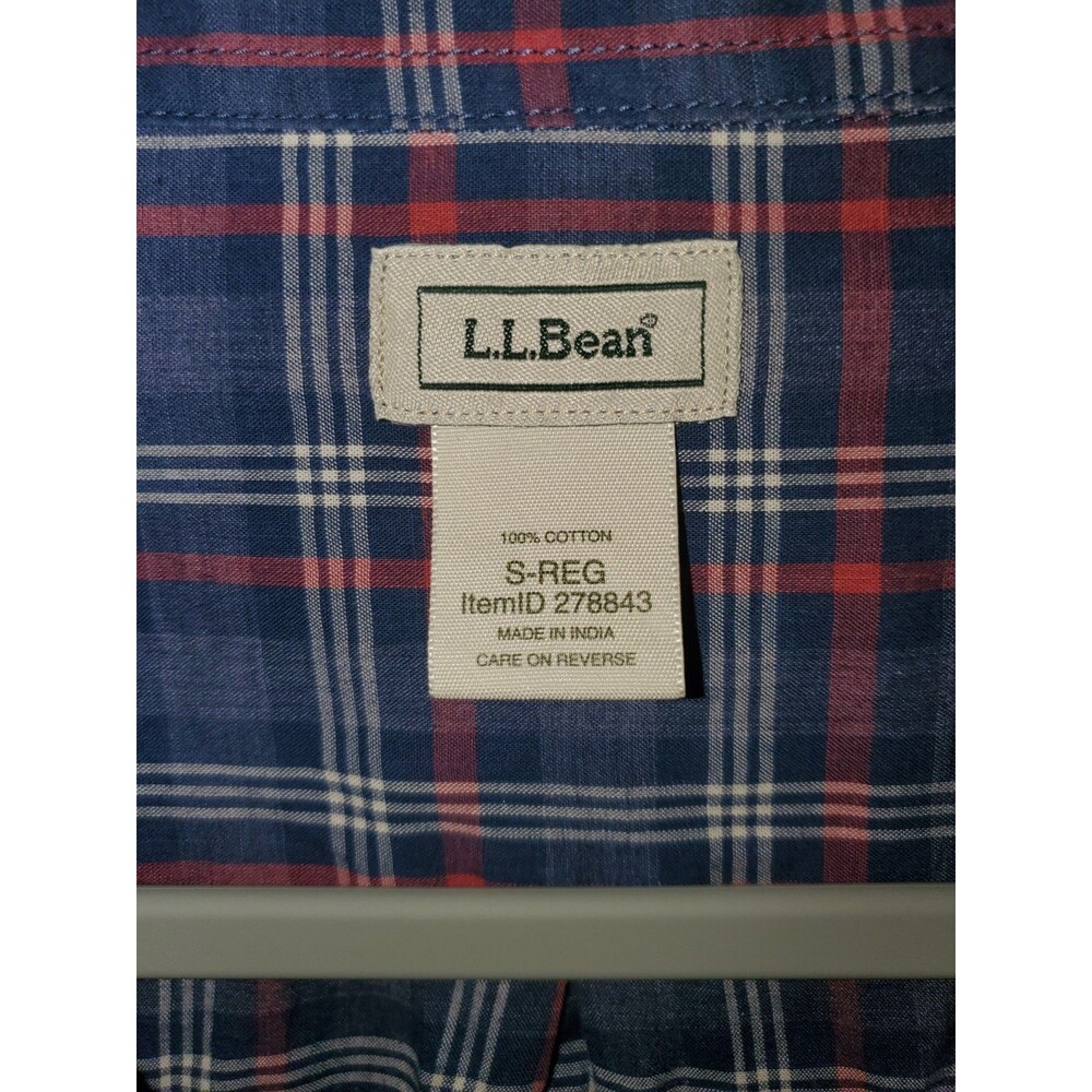 L.L. Bean Plaid Belted Shirt Dress Size S Small Red Blue 100% Cotton Roll Tab - Picture 3 of 16